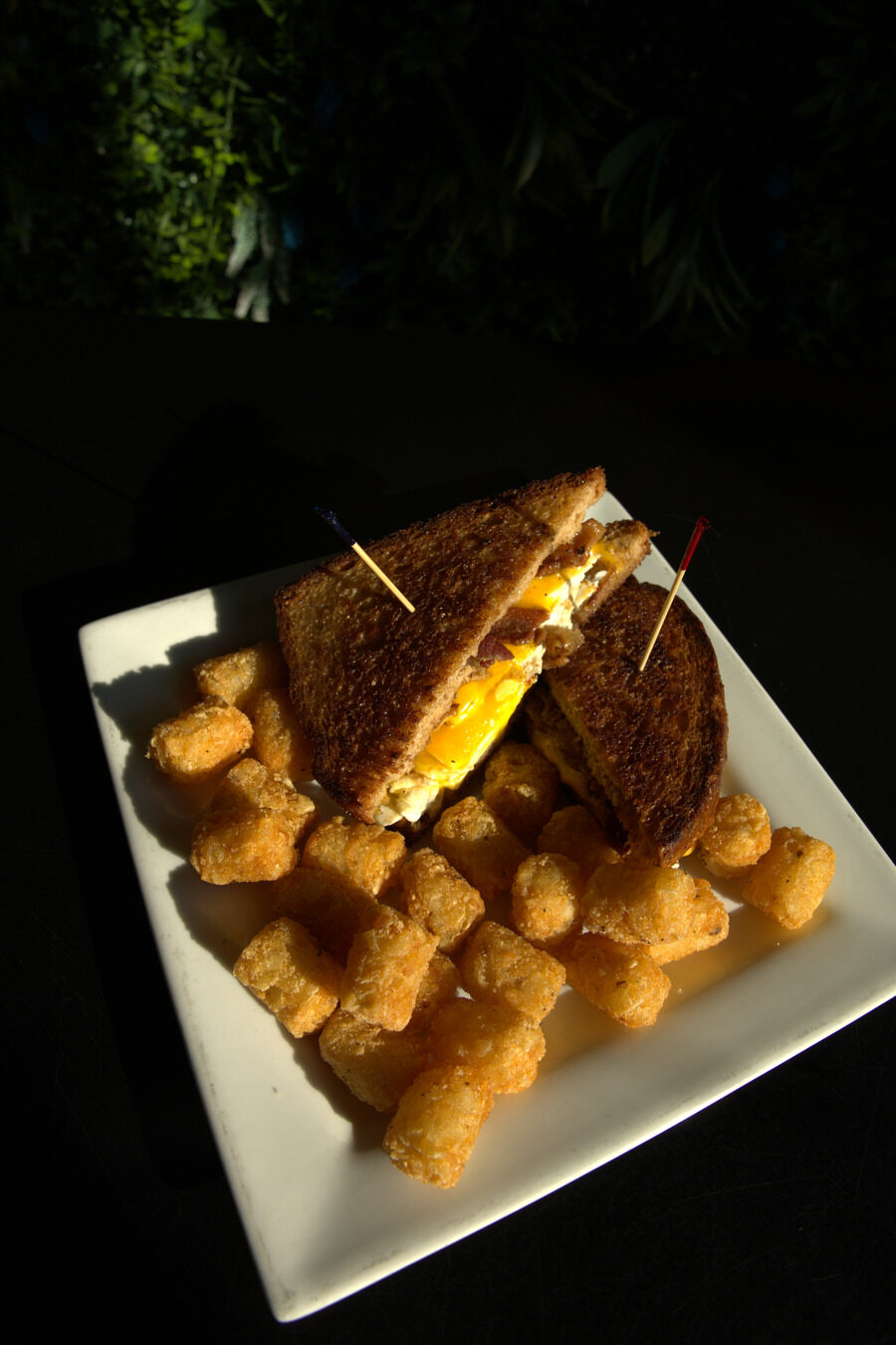 Grilled sandwich with tater tots